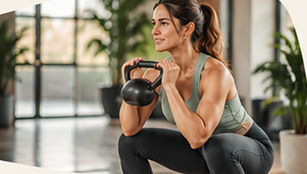Clienta haciendo sentadilla con kettlebell